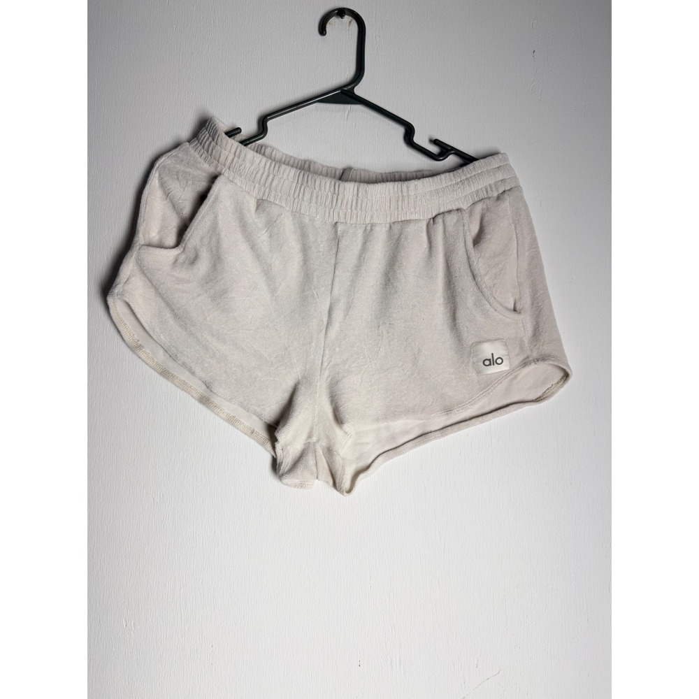 Alo Yoga Women Bone Terry Cloth Lounge Shorts Size Medium Pockets Athletic Yoga